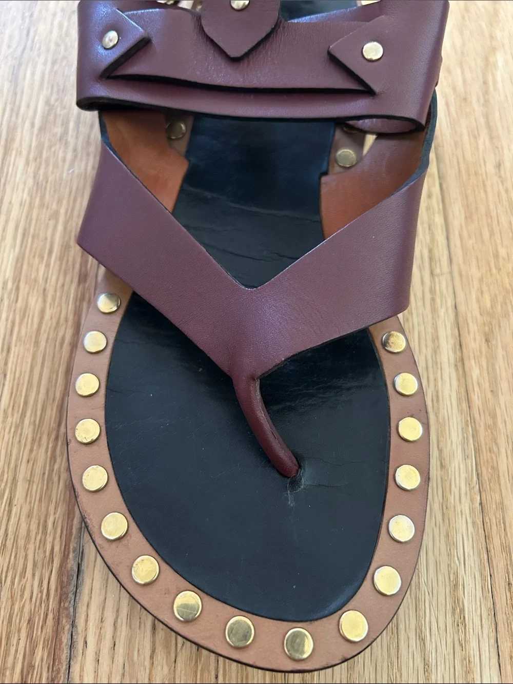 Isabel Marant Brown and Black Studded Leather Sandals